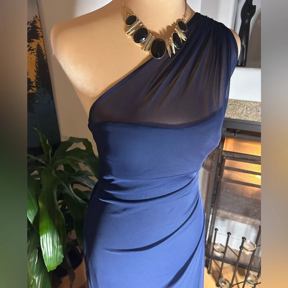 davids bridal dress Women’s Sz 0 Mesh One Shoulder Marine Blue Dress NWT Classic - Picture 5 of 13